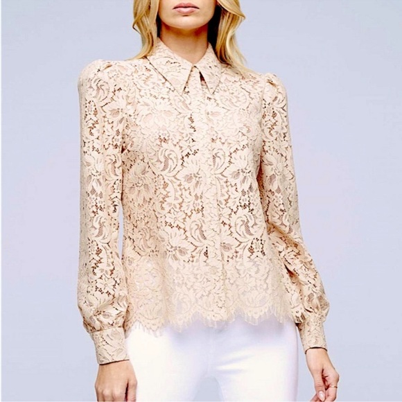 L'AGENCE Tops - NWT L'Agence Jenica lace long-puffed sleeve blouse XXL